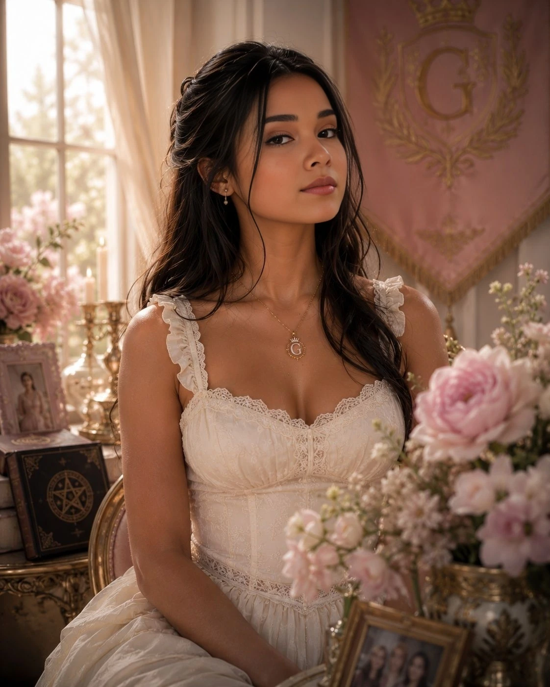 Gabrielle Carmichael as the polished Carmichael daughter